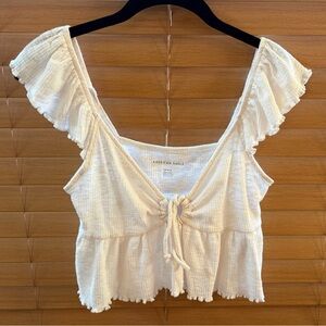 American Eagle Outfitters White/Cream Ruffle Crop Top Romantic Whimsical Medium